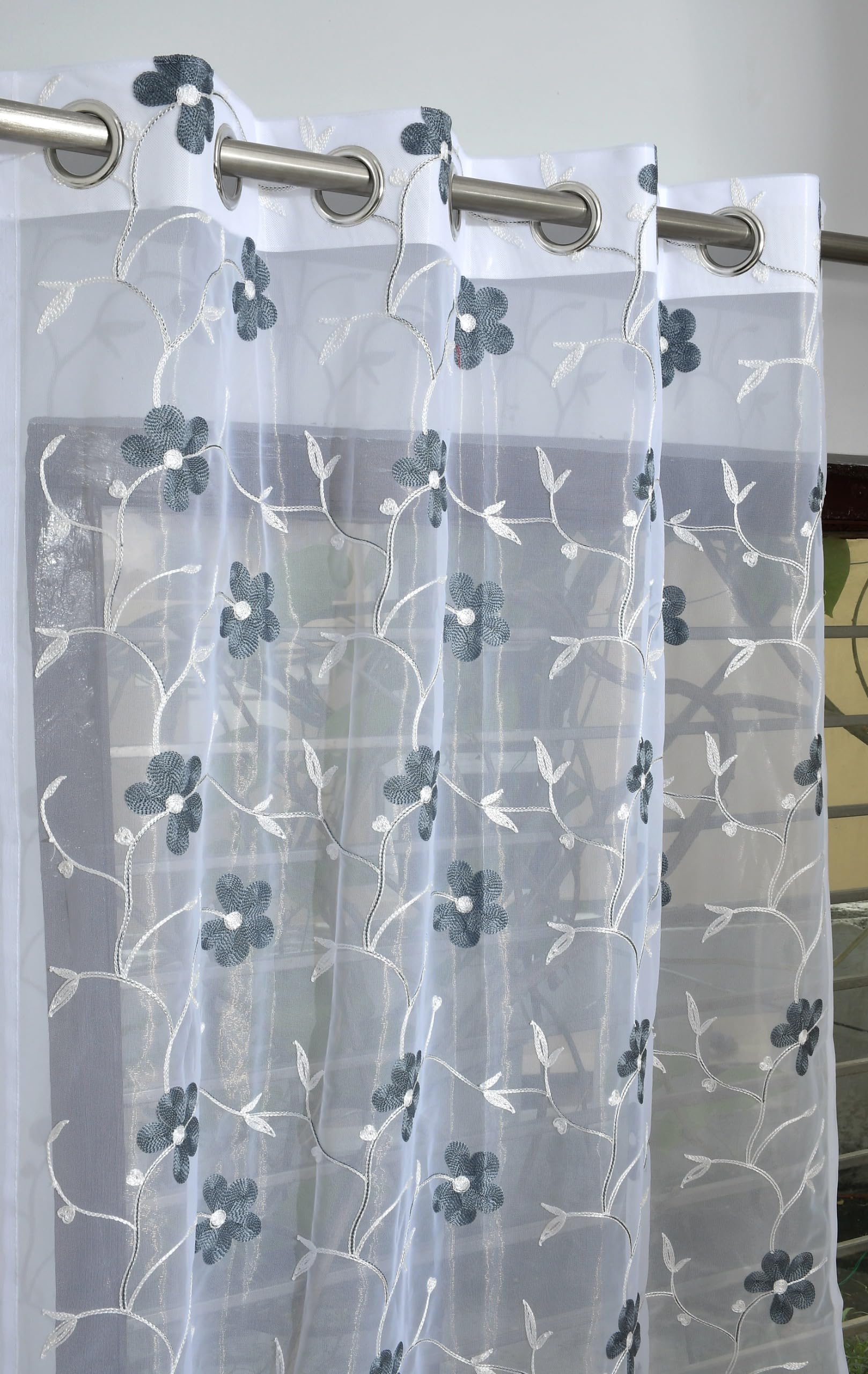 Embroidered Floral Sheer Net Curtain for Window – 5x4 Feet – Transparent Grey Net Curtain – Pack of 1 – Elegant Lightweight Décor for Living Room & Bedroom