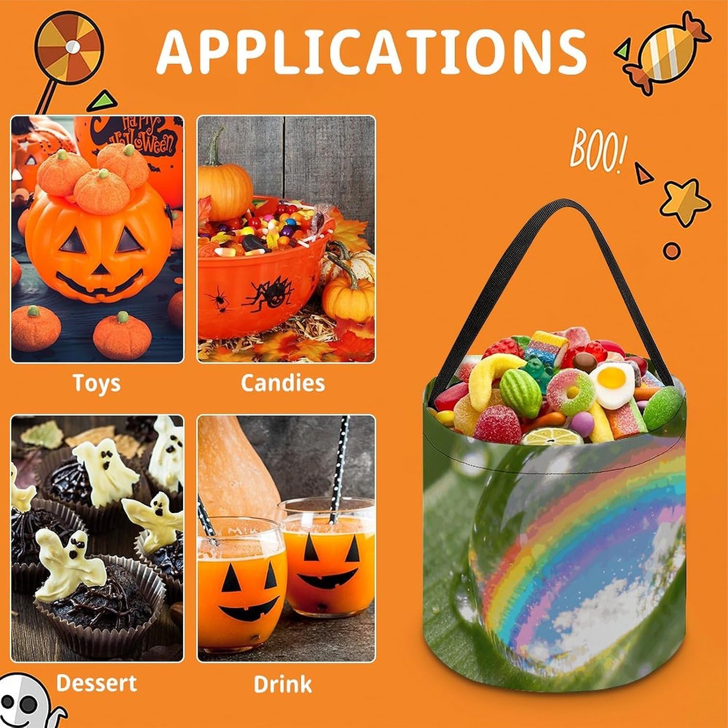 Reusable Macro Dewdrop World Halloween Candy Bucket with Handle image 3