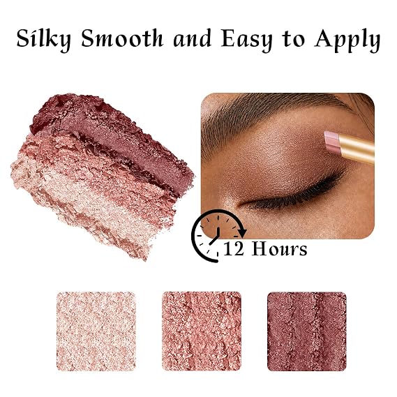 3 Colors Eyeshadow Stick, Buildable Natural Rose Gold Pink Eye Shadow Pen, Waterproof Long Lasting Smooth Creamy Blendable Eye Makeup for Beginners, 3.5g (Fine Glitter Rose)