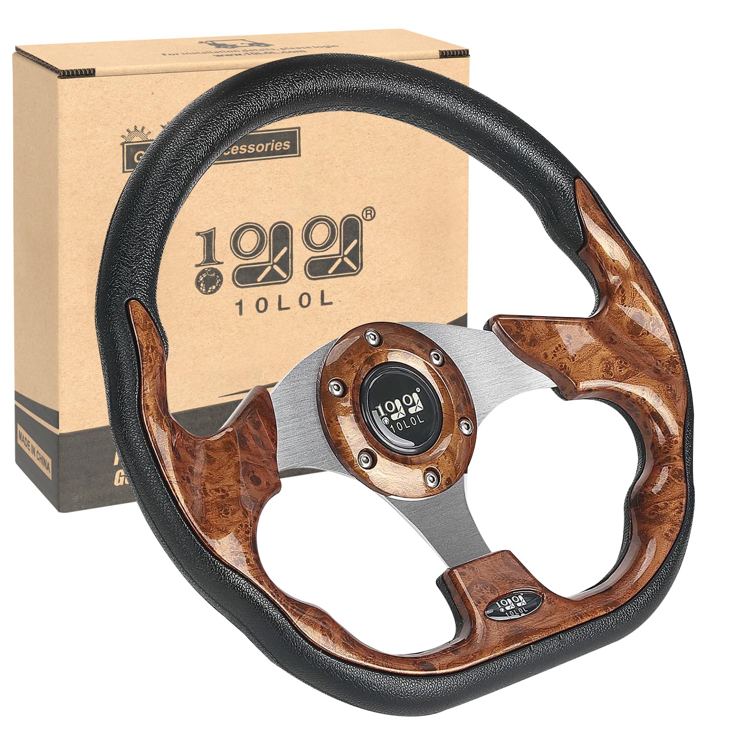 Photo 1 of 10L0L Golf Cart Steering Wheel for Yamaha, EZGO TXT/RXV/Valor, Club Car DS/Precedent/Onward/Tempo Golf Carts (Brown)