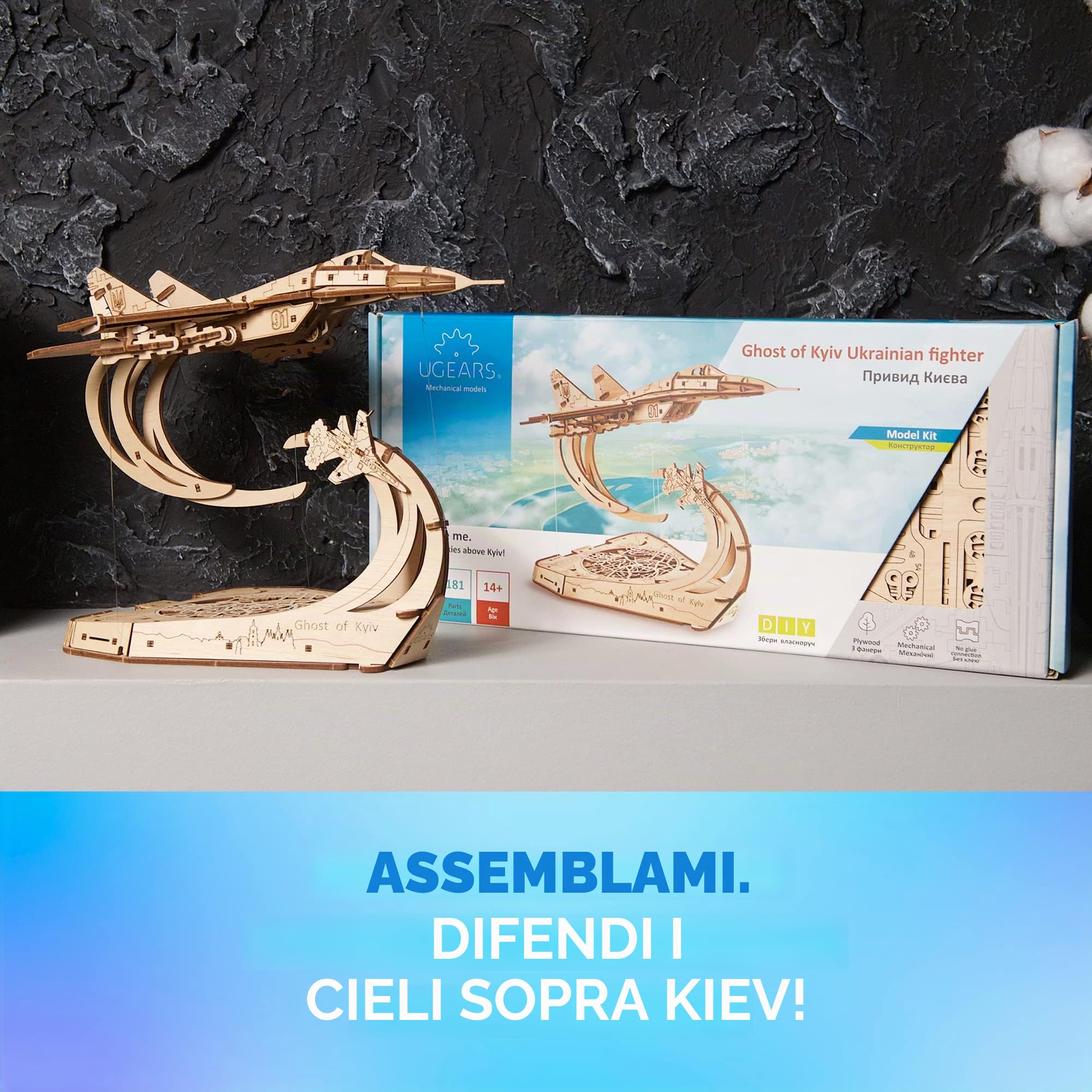 UGEARS Fantasma di Kyiv Aereo da combattimento modellismo da costruire adulti - puzzle 3d legno per la costruzione modellini aereida combattimento in scala 1:72 MiG-29 - puzzle legno adulti meccanico