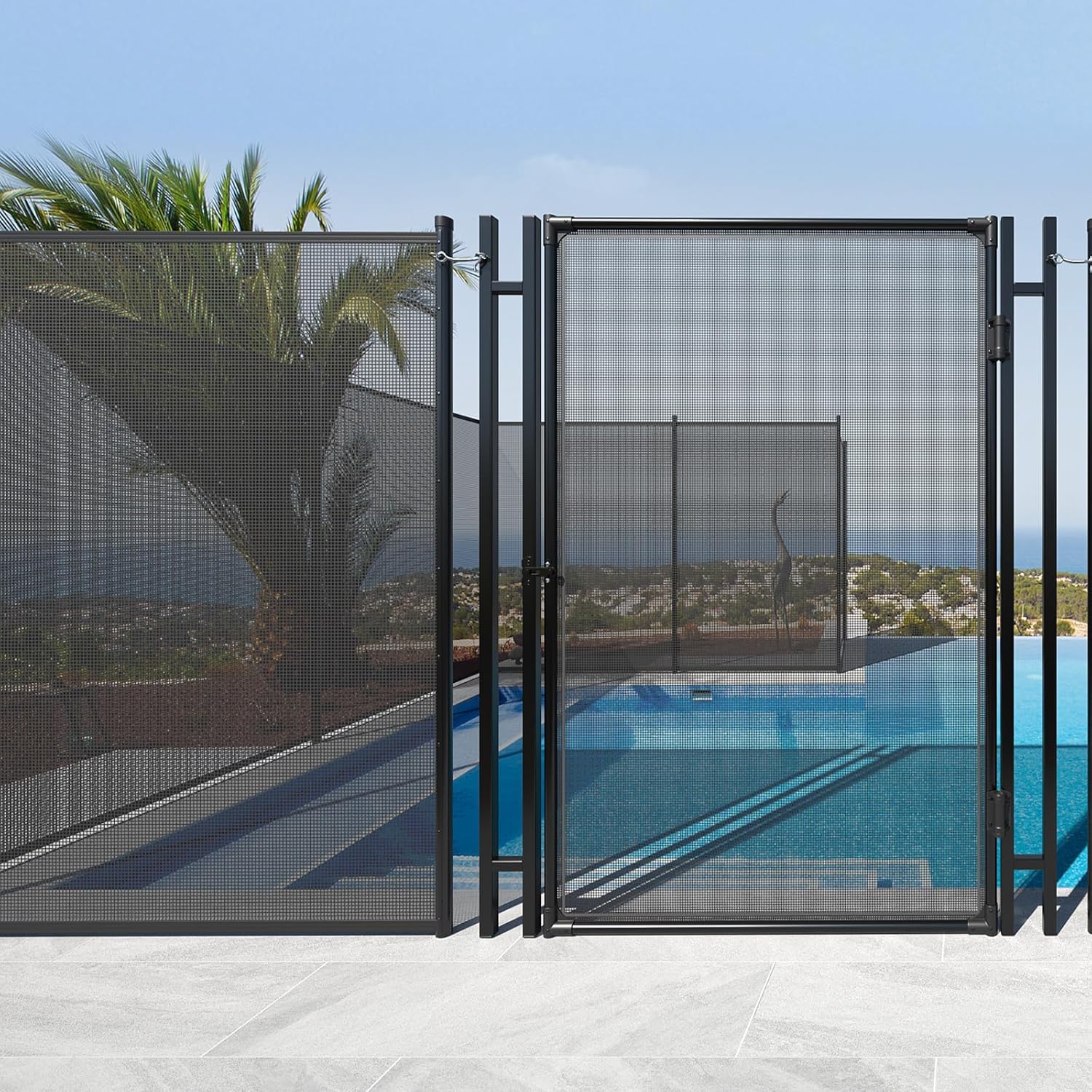 Pool Fence Gate, 4Ft x 2.5Ft Swimming Pool Fence in Ground Pool Safety Fencing, Heavy Duty Self-Closing Mesh Fence Gate with Stainless Steel Lock and Aluminum Pipe Frame, Black