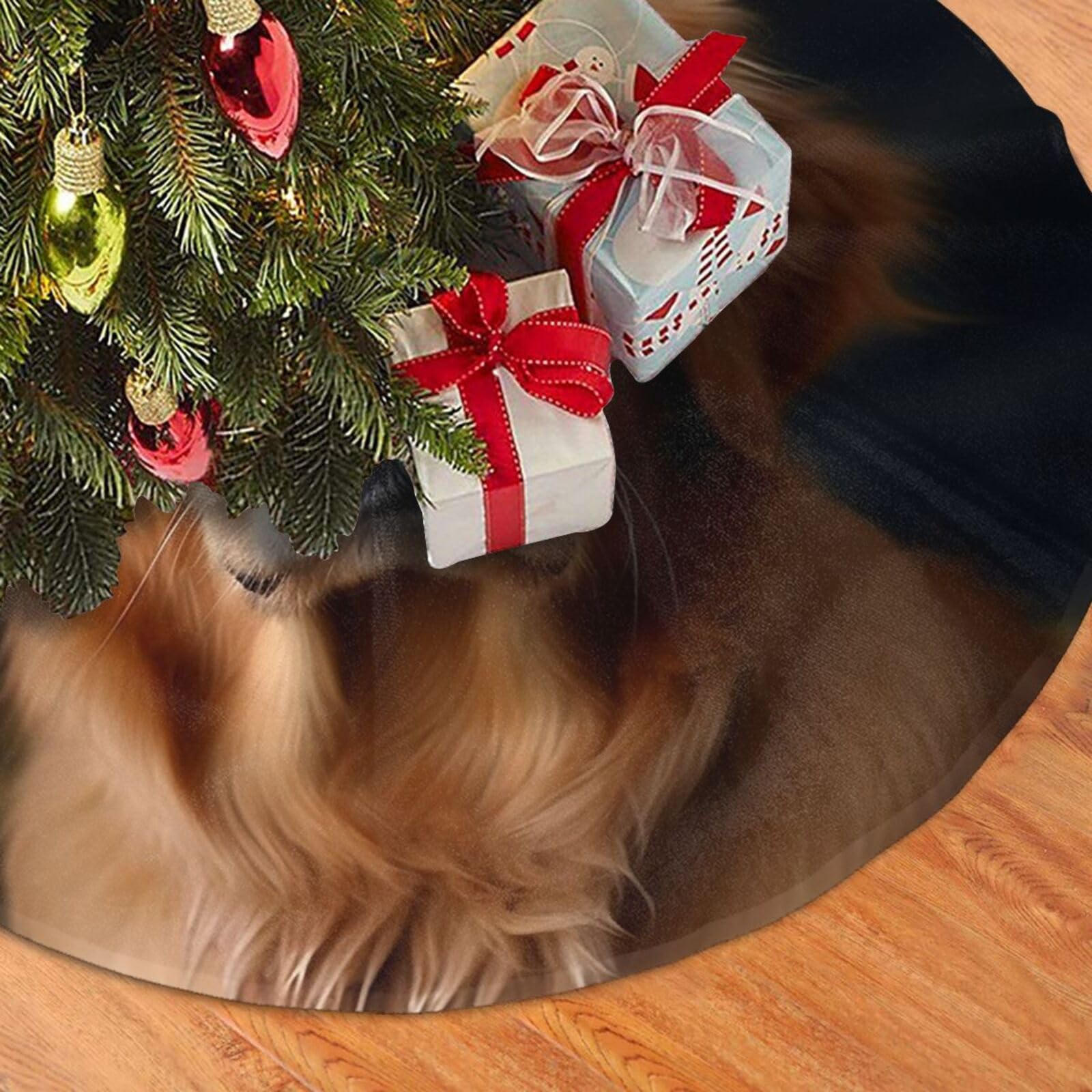Fodpand Black Golden Retriever Christmas Tree Skirt 30" Velvet Xmas Tree Skirt Mat Rustic Christmas Tree Mat Cover Winter Xmas Tree Collar For Indoor Outdoor Christmas Decorations