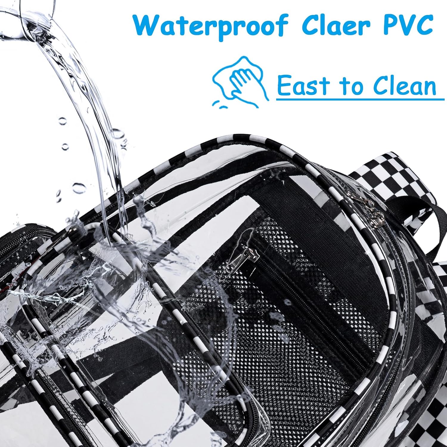 CAMTOP Clear Backpack Heavy Duty Transparent Bag See Through BookBag for Student School Work Festival Sport Travel (Check) - Image 6