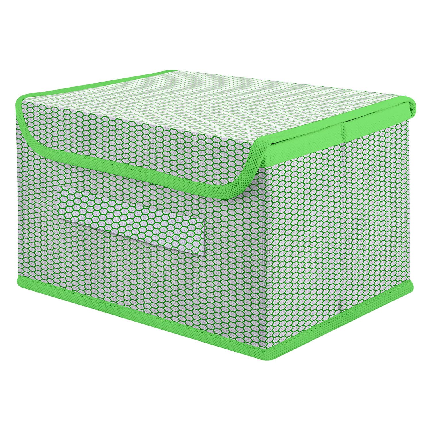 Kuber Industries Drawer Storage Box | Zig Zag Storage Box With Lid | Non-Woven Clothes Organizer For Toys | Storage Box with Handle | Medium | Green