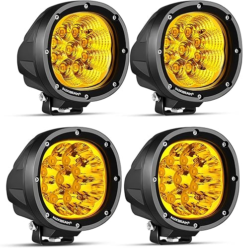 Miniatura 1 de Auxbeam Paquete de luces LED redondas todoterreno de 4 pulgadas y 90 W, 9000 lúmenes, barra de luz ámbar para conducción en todo terreno, 4