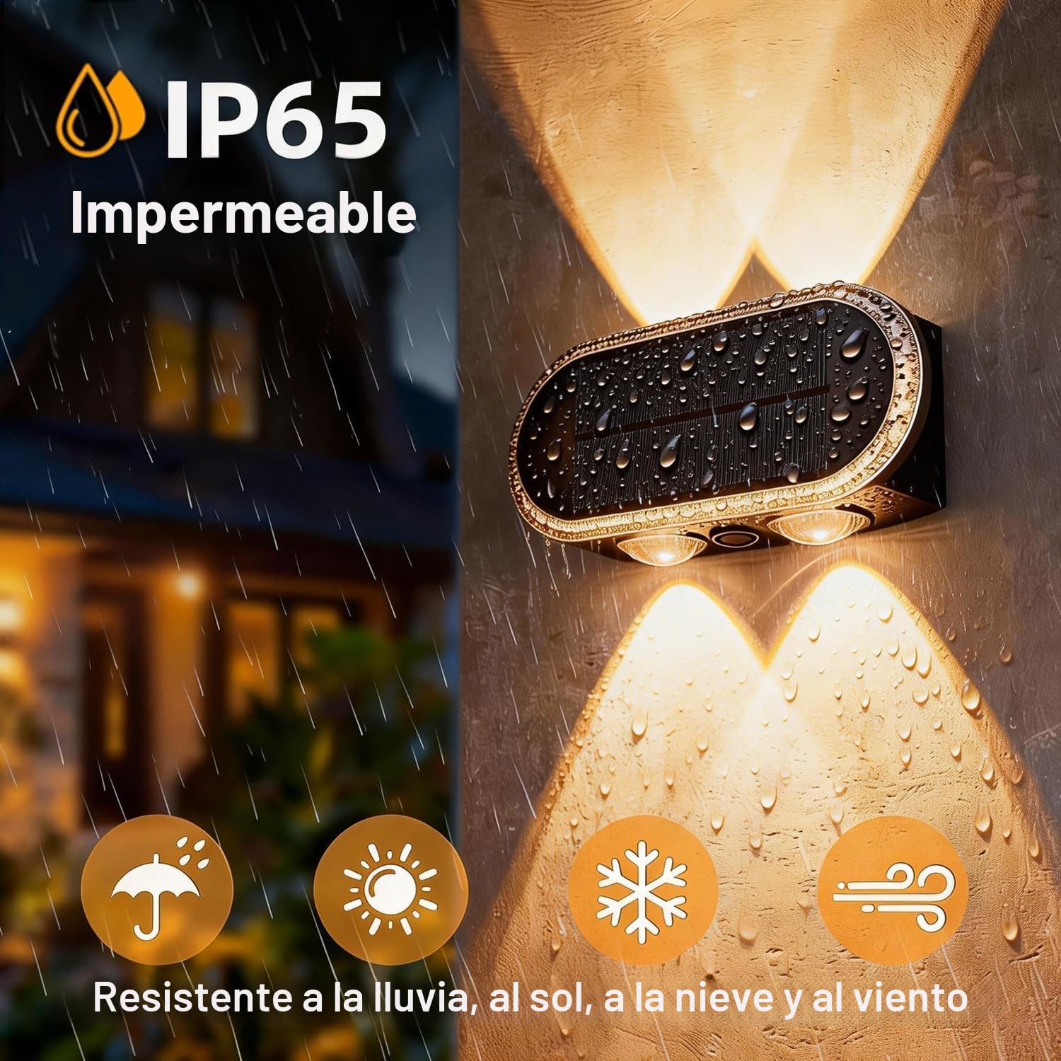 Aplique Solar Exterior Pared: Lámparas Solares Exteriores Arriba y Abajo - IP65 Impermeable Luces Solares Exterior para Jardin Garaje Cerca Muro (4 Piezas)