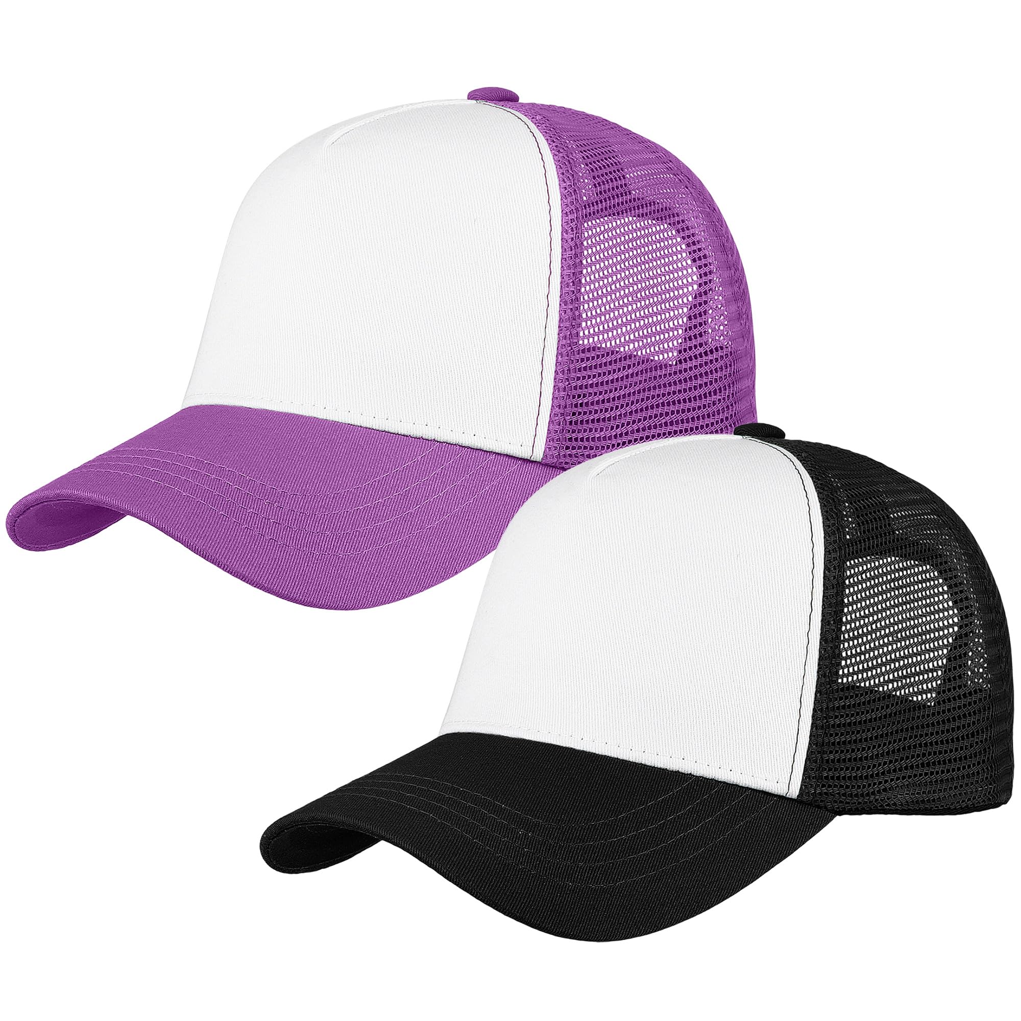 Falari 5-Panel Mesh Baseball Cap, Trucker Hat, Structured Plain Design, Cotton, Adjustable Size
