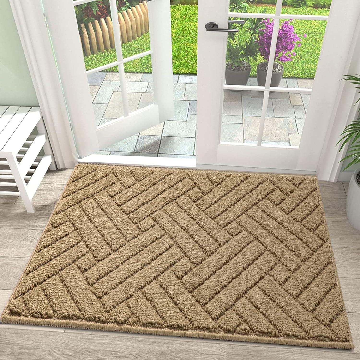 door mat indoor doormat, entryway rug door mats non-slip rubber backing, low-profile entrance rugs, absorbent resist dirt doormats inside floor door mat for entryway,20" x31.5 brown brown 20"x31.5"