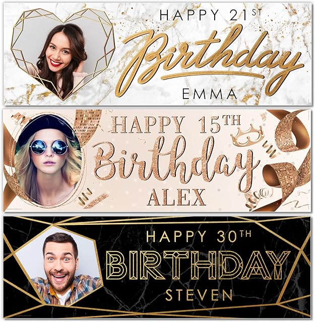 1 x 6FT Large Banner | Happy Birthday Banner | Birthday Decorations | Happy Birthday Banners | Party Decorations | Geometric Black