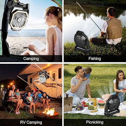 Miniatura 3 de Odoland Ventilador de campamento recargable, ventiladores de batería de 20000 mAh con linterna LED para tienda de campaña, auto, tormenta de playa,