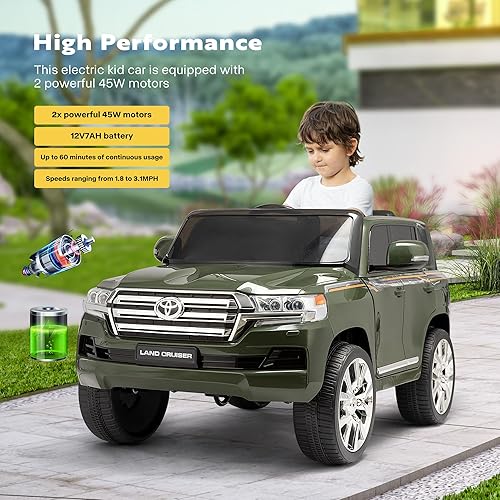 Miniatura 3 de VIVOHOME Auto de paseo para niños de 2 plazas, camión de juguete con batería Toyota Land Cruiser de 12 V con control remoto, reproductor de música