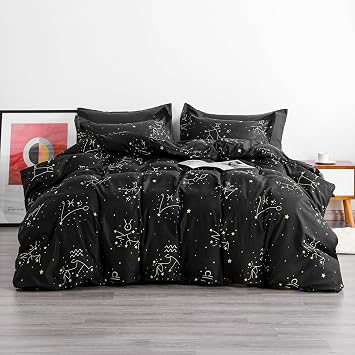 Microfiber Duvet Cover Twin Size - 2 Pieces Extra Soft Constellation Printed Bedding Set, Includes 1 Duvet Cover 68x90 Inches with Zipper Closure and 1 Pillow Sham