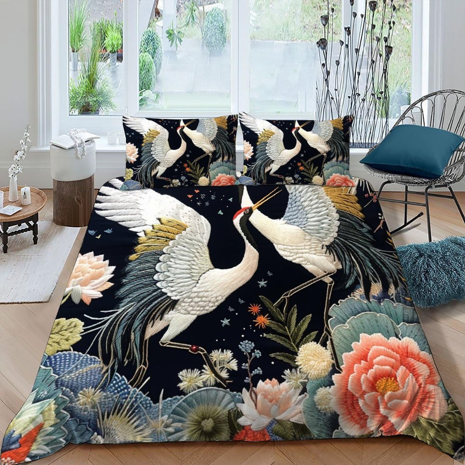 Housse de couette style japonais parure de lit adulte 220x240 fermeture éclair