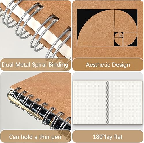 Miniatura 2 de Cuaderno de espiral de puntos A4, paquete de 2 diarios grandes en espiral para escribir, 200 páginas, cuadernos de papel punteado de 3.53 ozm de
