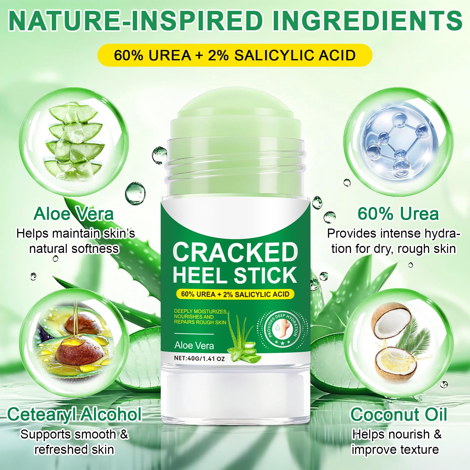 Aloe Vera Foot Care Stick with 60% Urea, Relief for Dry Cracked Heels with 2% Salicylic Acid - Image 2