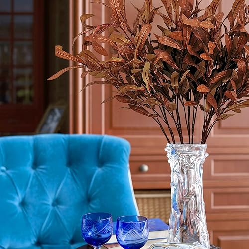 Miniatura 7 de SNAIL GARDEN 5 hojas de olivo artificiales de otoño, tallos de 37 pulgadas de largo, hojas de eucalipto de seda, plantas falsas en aerosol para el