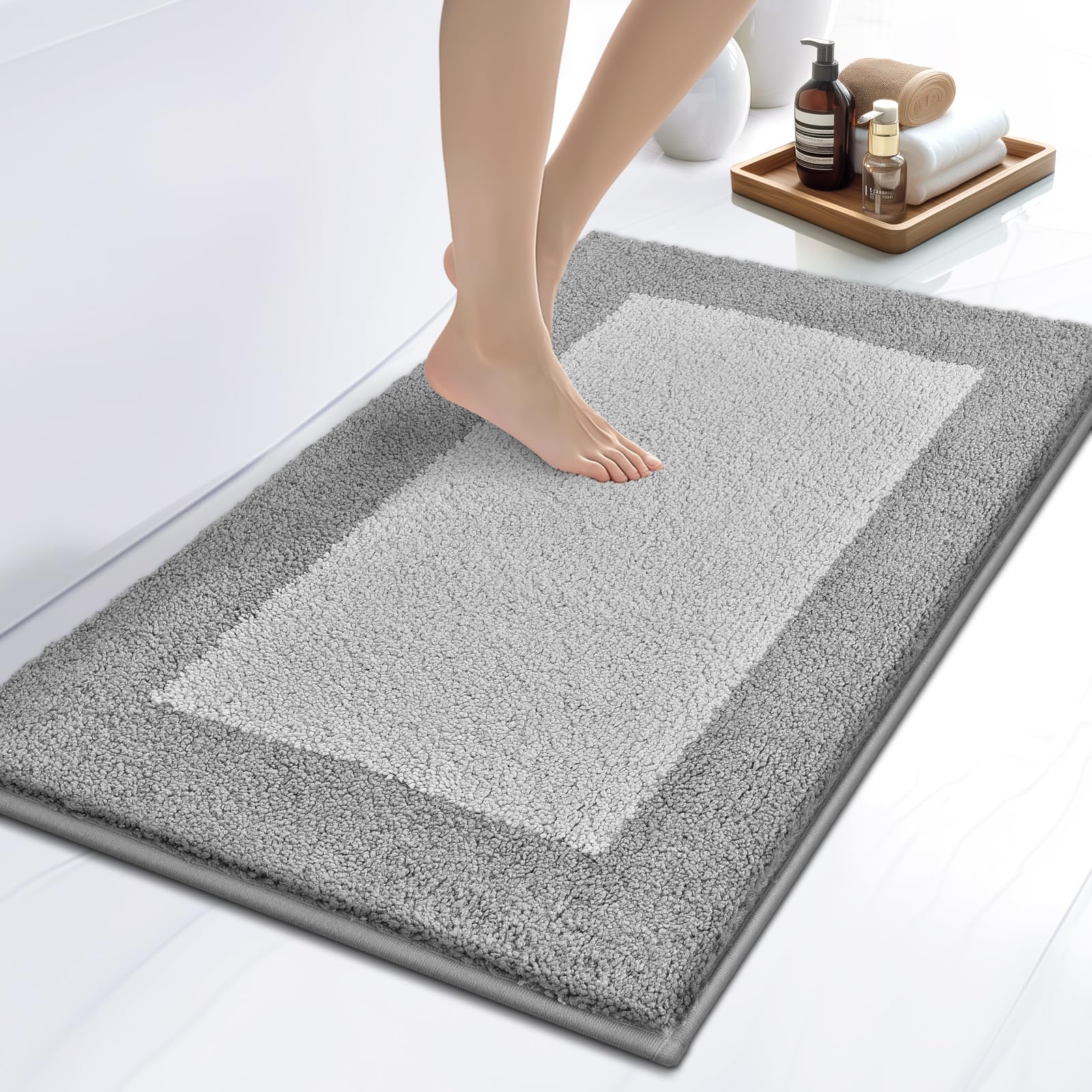 DOMUSTEX Washable Bathroom Rug 50 x 76 cm, Non Slip Bath Mat, Absorbent and Quick Dry Bath Rug for Shower, Bathtub, Sink, Floor