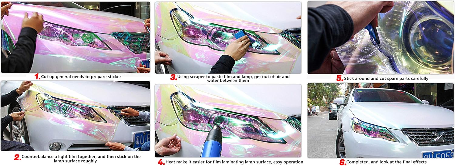 LZLRUN Extra-Wide Headlight Taillight Vinyl Tint Wrap 16 Inch x 60 Inch Roll Self Adhesive Fog Light Film Sheet Sticker Cover (Chameleon Transparent)