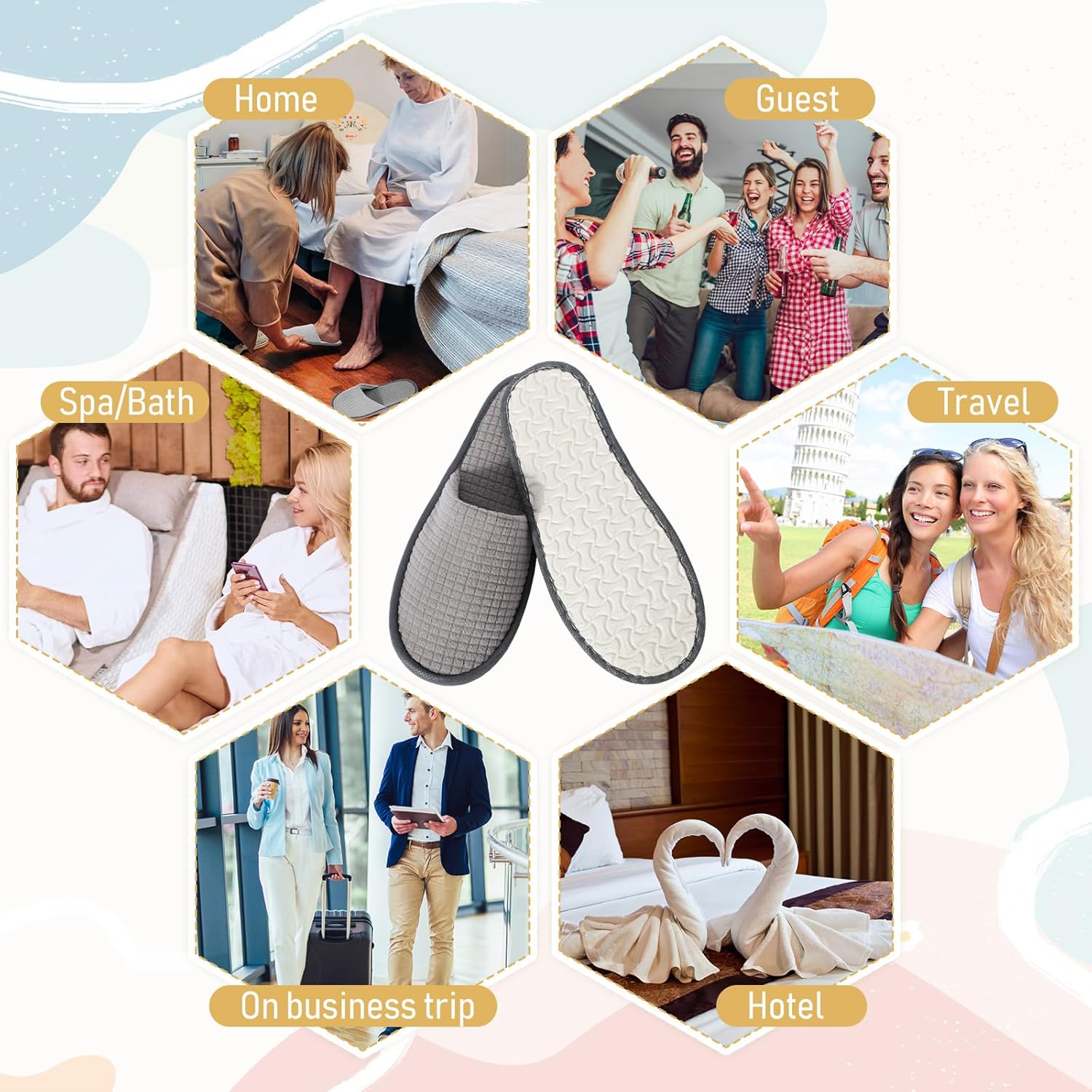 20 Pairs Spa Slippers Non Slip Disposable Slippers for Guests Washable Reusable House Closed Toe fleece Bridesmaid for Travel Men Women Wedding Party Bathroom Bedroom(Gray)