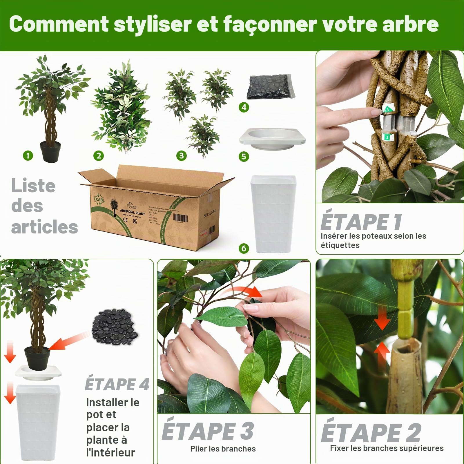 180cm Plantes Artificielles Ficus - Grande Arbre Artificiel, avec Troncs Incurvés Naturels, Fausse Plante pour Une Utilisation Intérieure et Extérieure, Bureaux, Salons ou Décoration de La Maison.