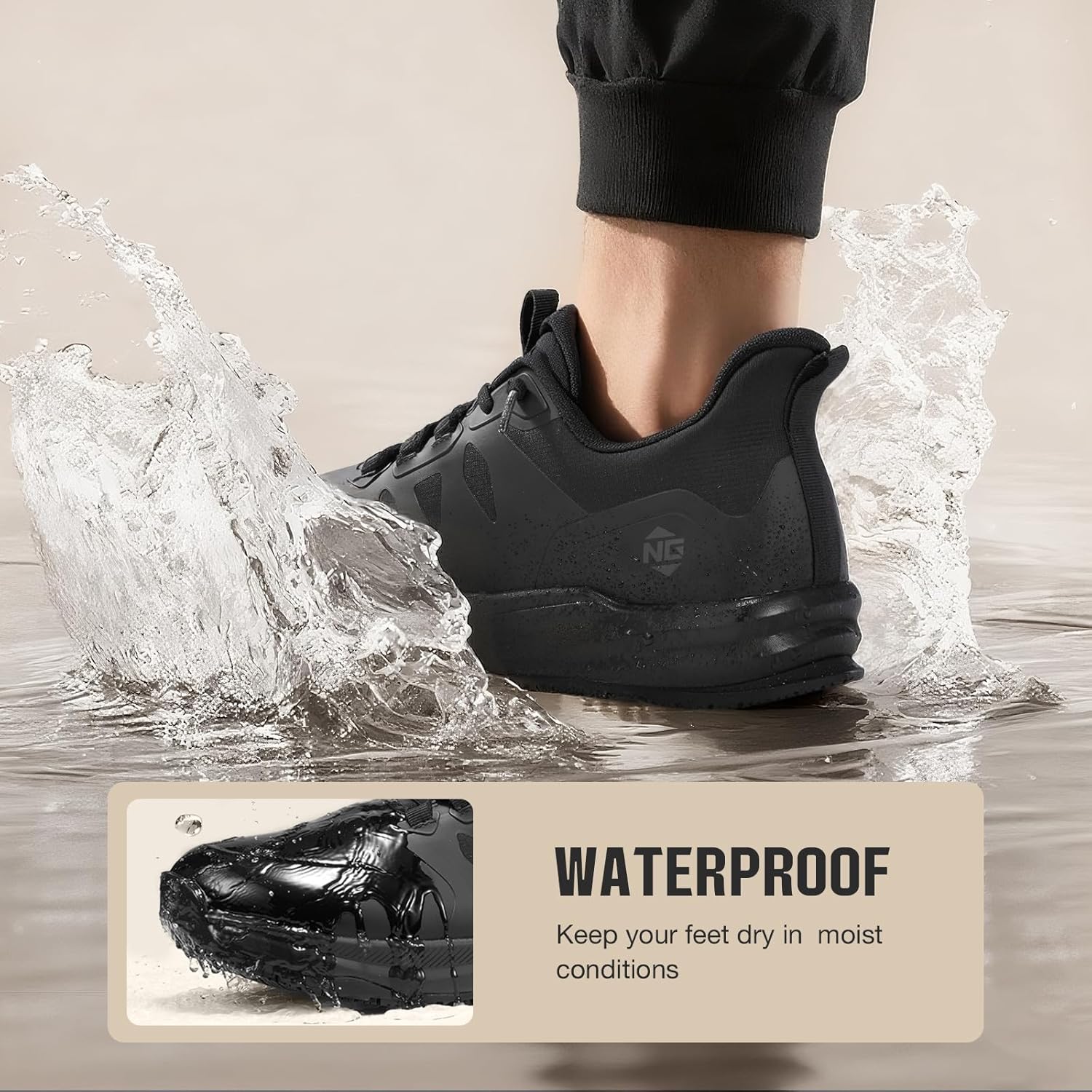 NINGO Non Slip Work Shoes for Men, Waterproof and Oil Slip Resistant Shoes, Comfortable Slip On Design, Lightweight and Breathable, Black Wide Toe Box Food Service Sneakers for Kitchen, Restaurant - Image 5