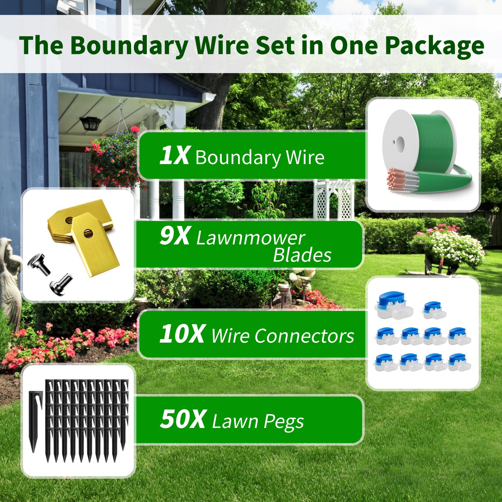 Cable de límite de 200 m para cortacésped robótico, cable de límite Headley Tools + 50 clavijas + 10 conectores + 9 cuchillas de titanio para cable de búsqueda, compatible con Gardena/Husqvarna/Worx