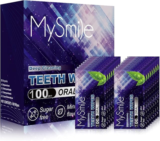 MySmile Teeth Wipes 100pcs Disposal Finger Brush Deep Cleaning Wipes Oral Brush Ups Tooth Wipes for Teeth Cleaning, Oral Freshes Anti-Bacterial Mint Flavor
