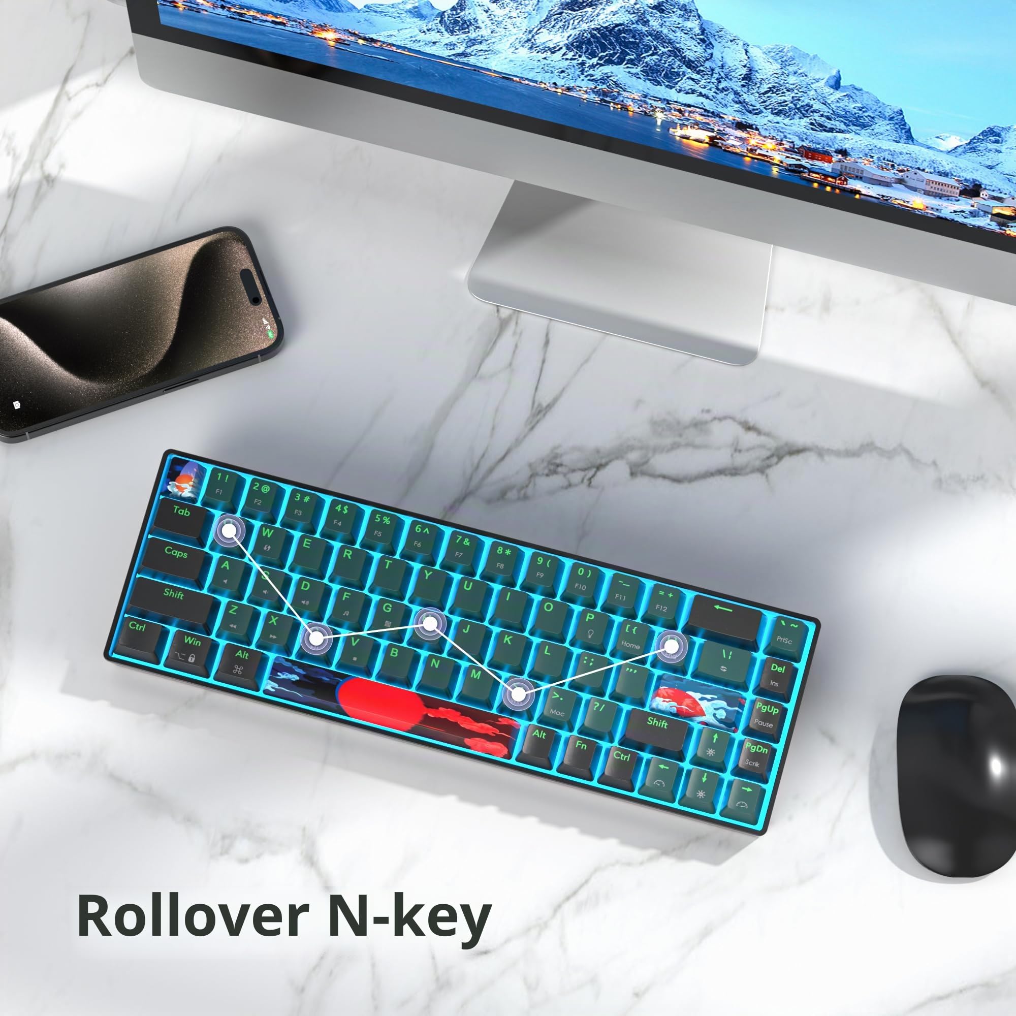 65% Tastiera Meccanica, Mini Tastiera Gaming 60 Percento Bianca 68 tasti, Wired Tastiera Compatta, Layout American QWERTY interruttore lineare rosso per PC Windows/Laptop/Mac