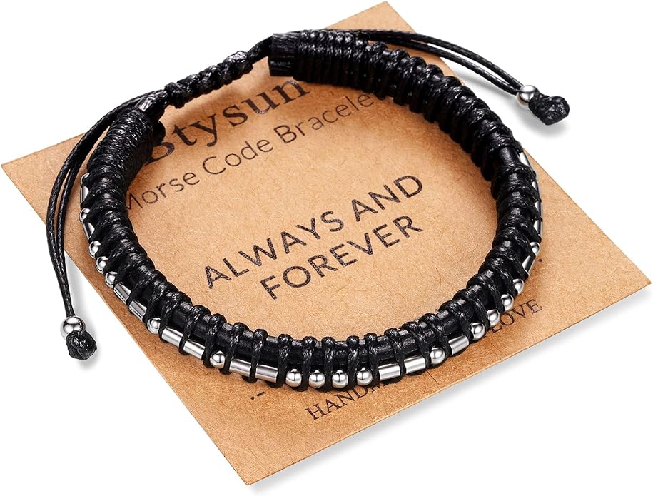 Inspirational Gifts for Men Morse Code Bracelets Mens Bracelets Graduation Gifts for Him Fathers Day Adjustable Leather Bracelet Motivational Birthday Annivesary Jewelry Stocking Stuffers for Men