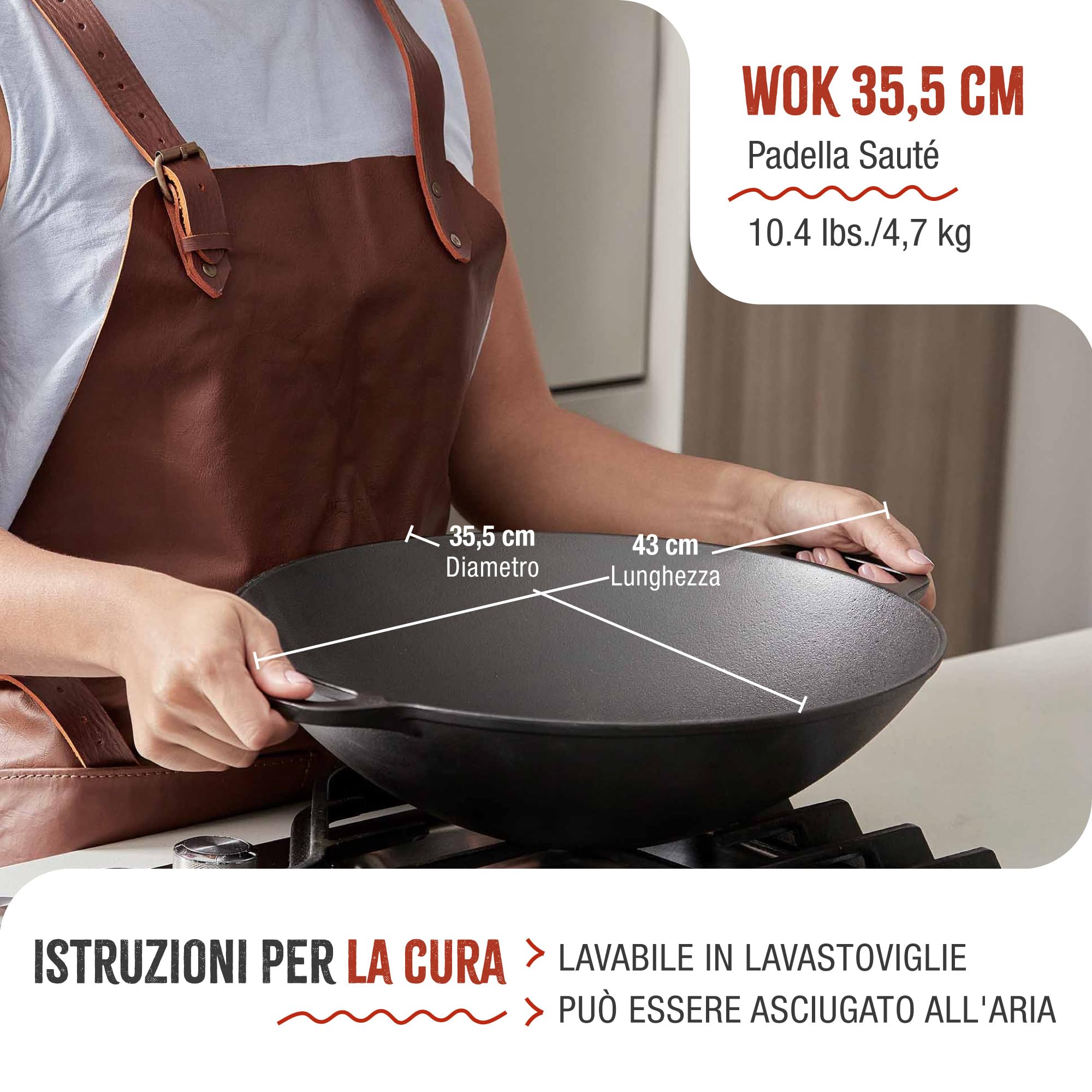 Victoria Wok in Ghisa Smaltata Induzione da 35,5cm, Adatta per, Fuoco, Barbecue, Forno, Vetroceramica e Gas, Cast Iron Skillet Senza Sostanze Tossiche, Senza PTFE e PFOA