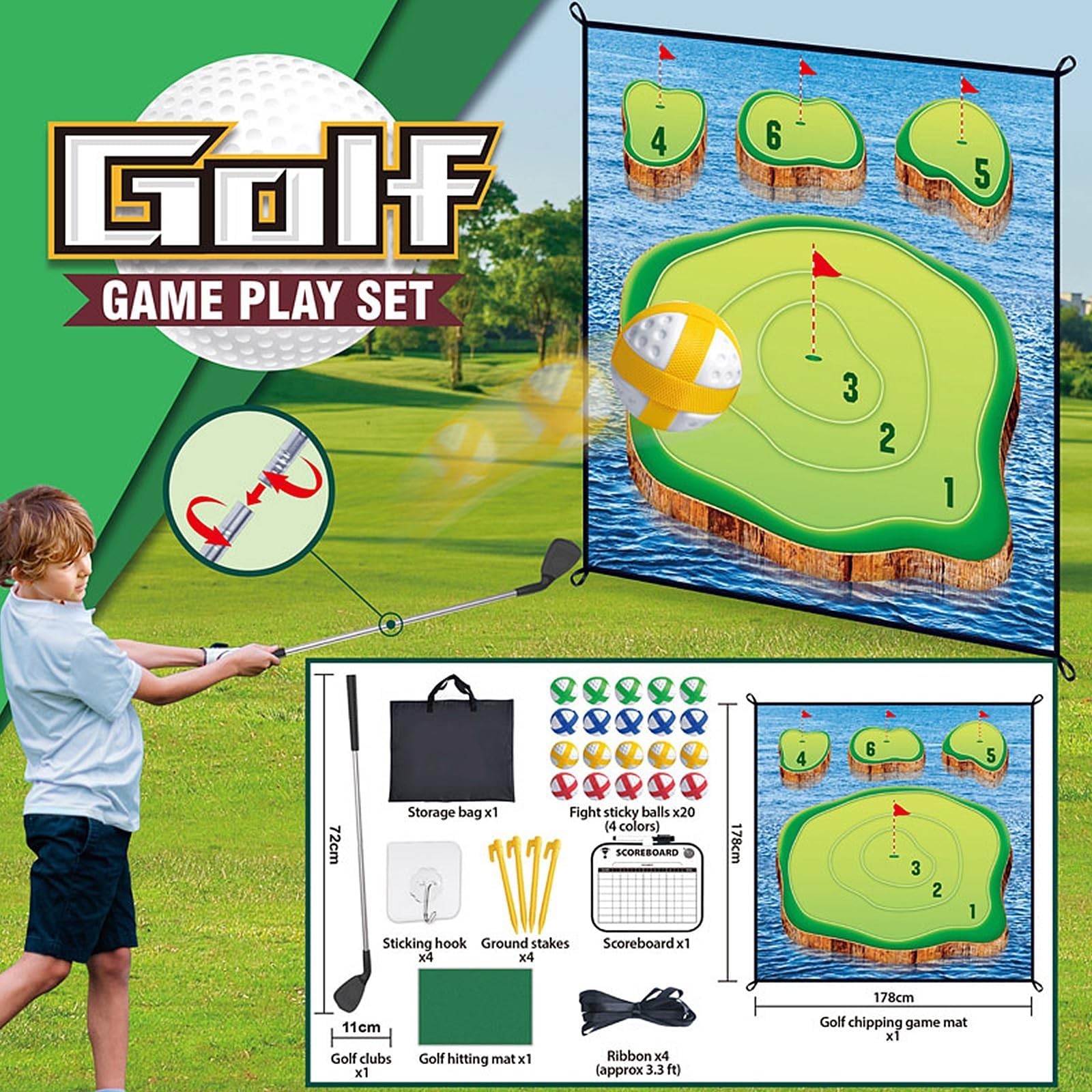 Set da Gioco di Golf Battle Royale, con 20 Palline da Golf Che Scheggiano Il Tappetino da Gioco da Golf, Tappetino da Golf, Mazze da Golf, per Interni ed Esterni