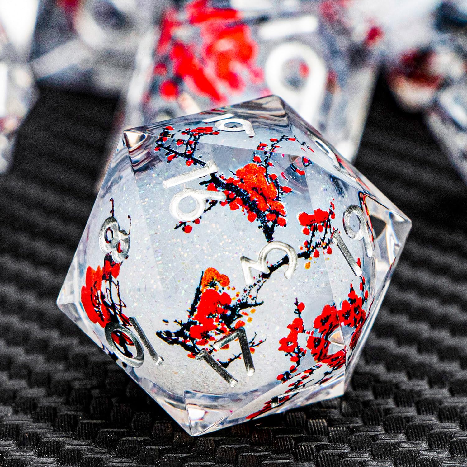 ARUOHHA DND Resin Dice Plum Blossom Liquid Core White Sharp Edge Dragons Polyhedral Dice Set with Gift Box, Compatible with D&D Role Playing Game