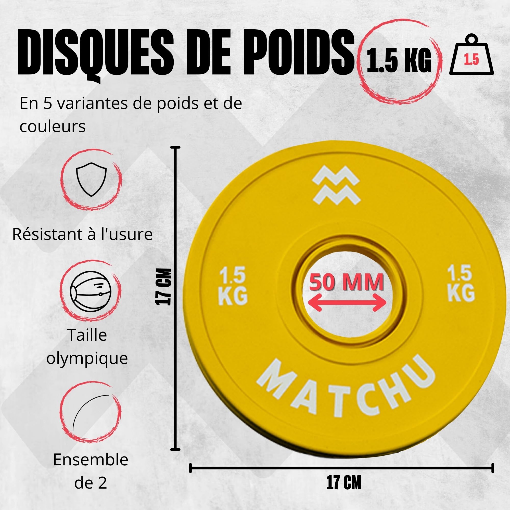 MATCHU - Plateaux fractional - Mini disques d'haltères - Diamètre de l'anneau central 50mm - Lot de 2 pièces - Disques d'haltères - Blaireaux - Disques de poids