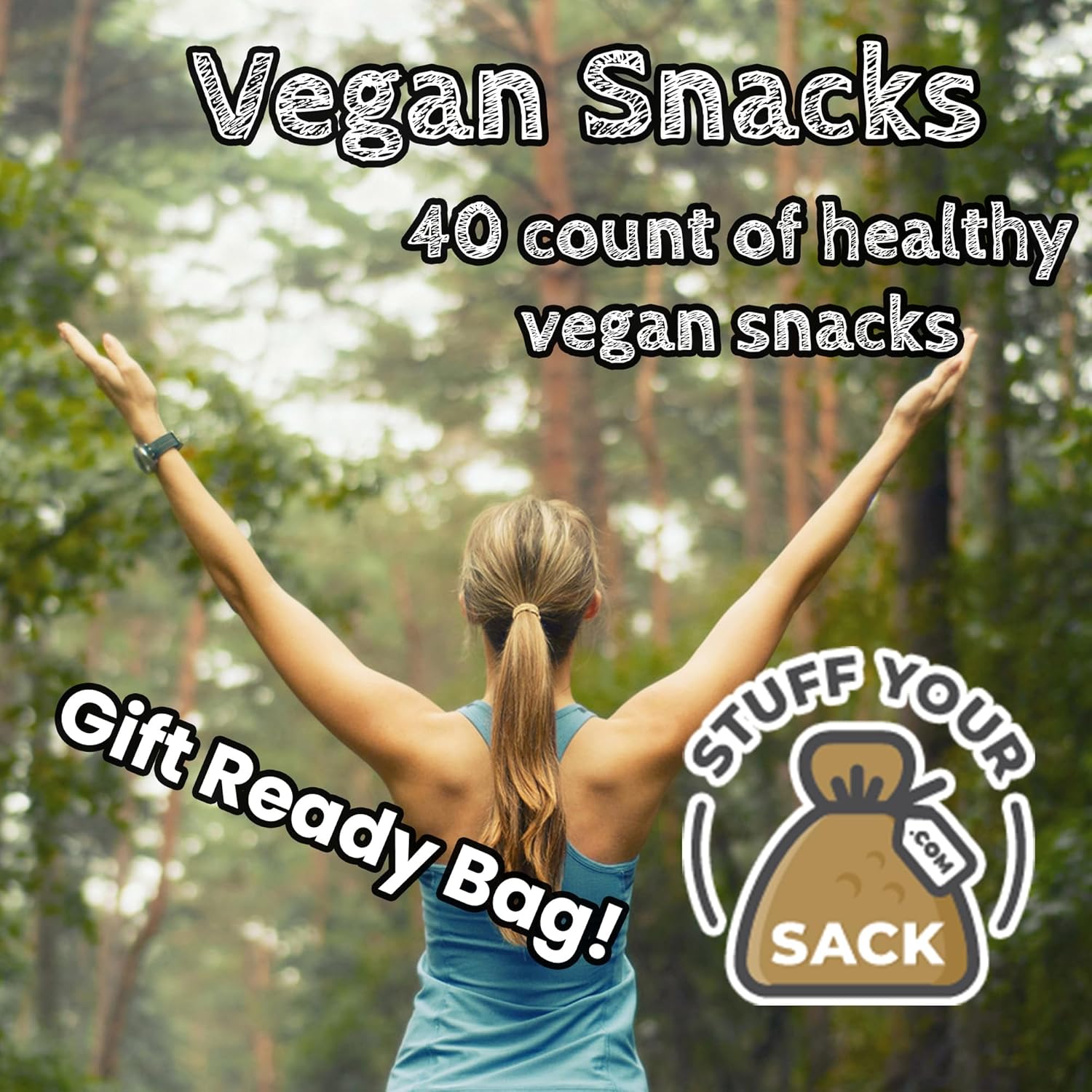 Vegan Snacks Variety Pack – 40 Count Plant-Based Snack Box for Adults and Kids – Dairy-Free, Meat-Free Assortment of Chips, Fruit Snacks, and Treats by Stuff Your Sack