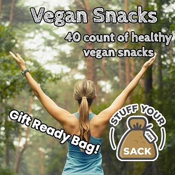 Vegan Snacks Variety Pack 40 Count Plant-Based Snack Box for Adults and Kids Dairy-Free, Meat-Free Assortment of Chips, Fruit Snacks, and Treats by Stuff Your Sack