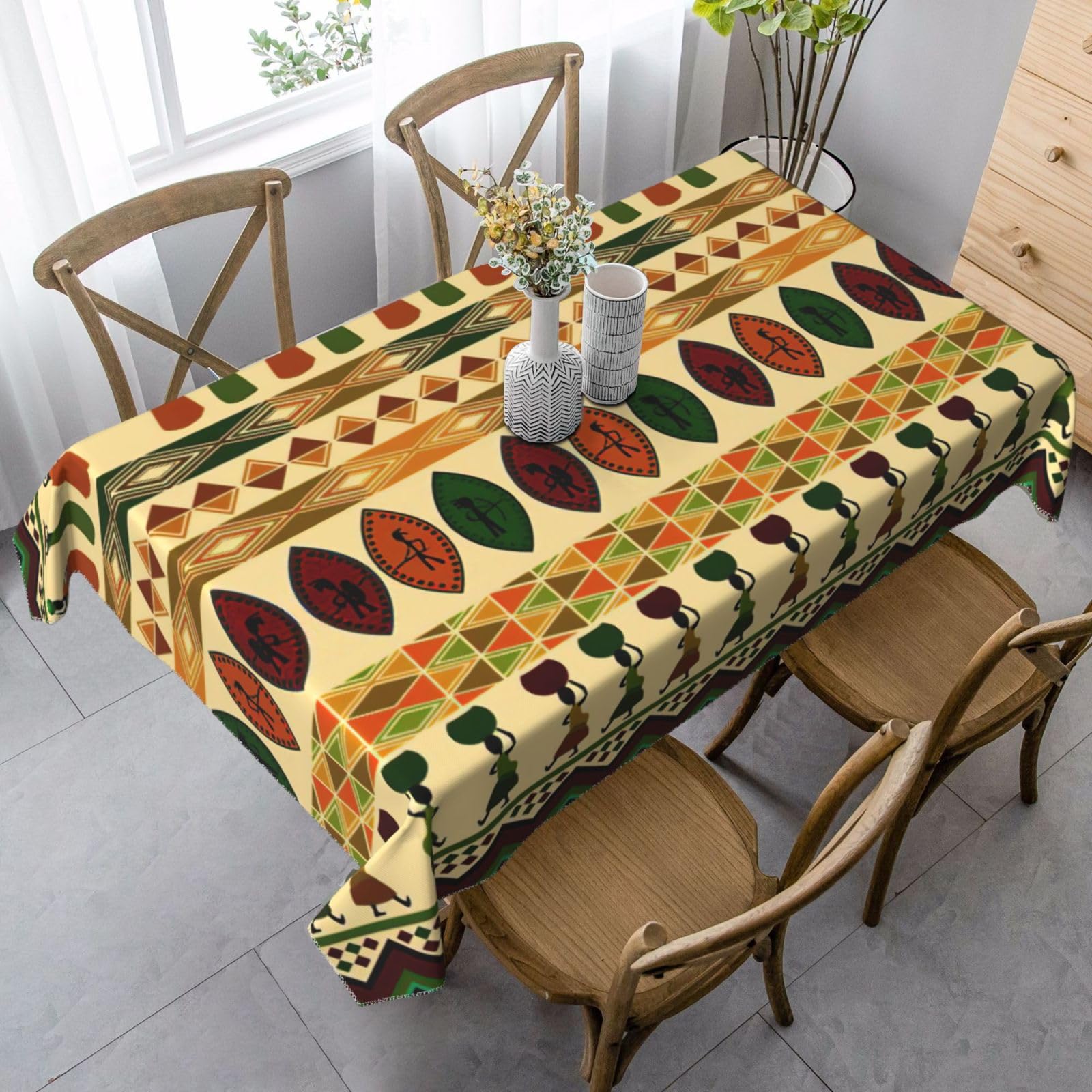 yagDAA Bohemia Style Traditional African Pattern Print Rectangle Tablecloth Table Cover Indoor Outdoor Dining Room Kitchen Table Cloth 140x90cm