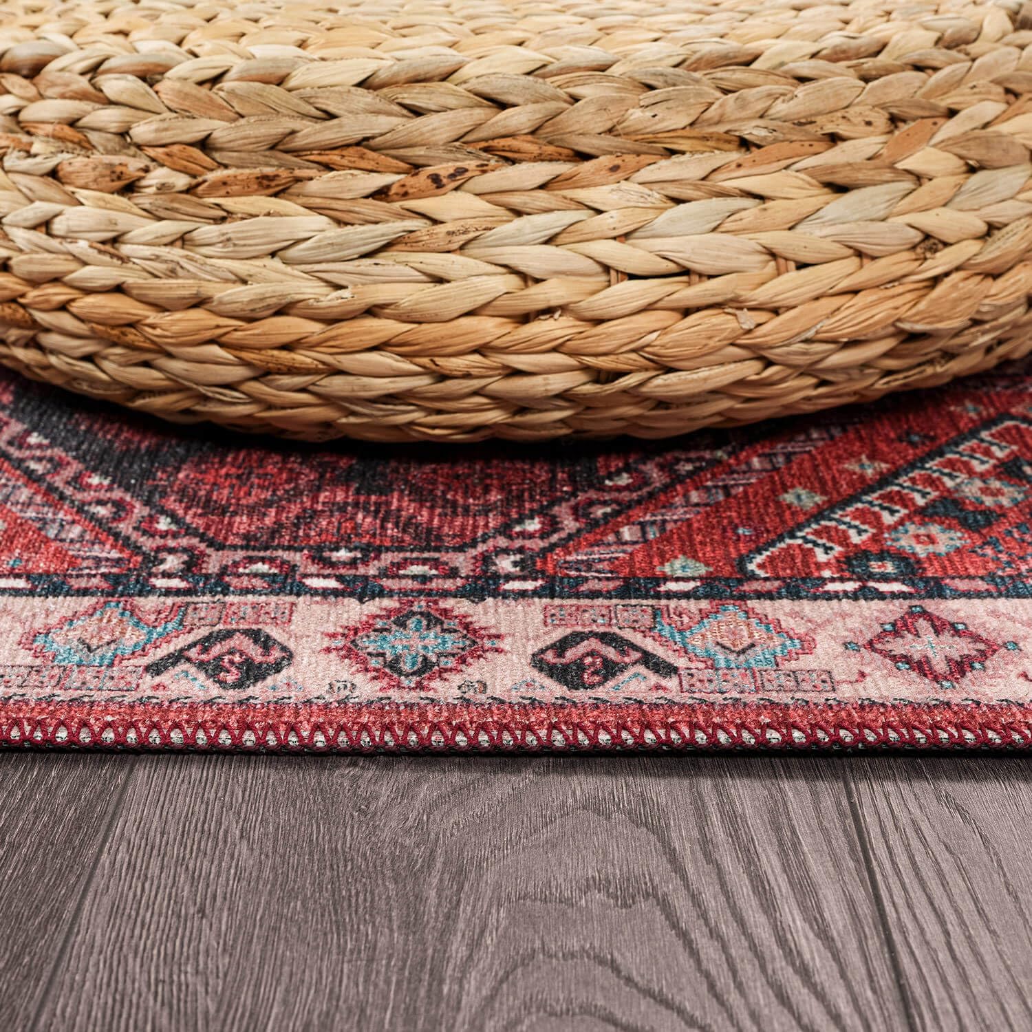 CAMILSON Machine Washable Area Rug 8x10 Rust Red Thin Distressed Vintage Medallion Durable & Easy to Clean Carpet for Living Room Bedroom Dining Room Indoor Use (8 x 10 Rust Red)