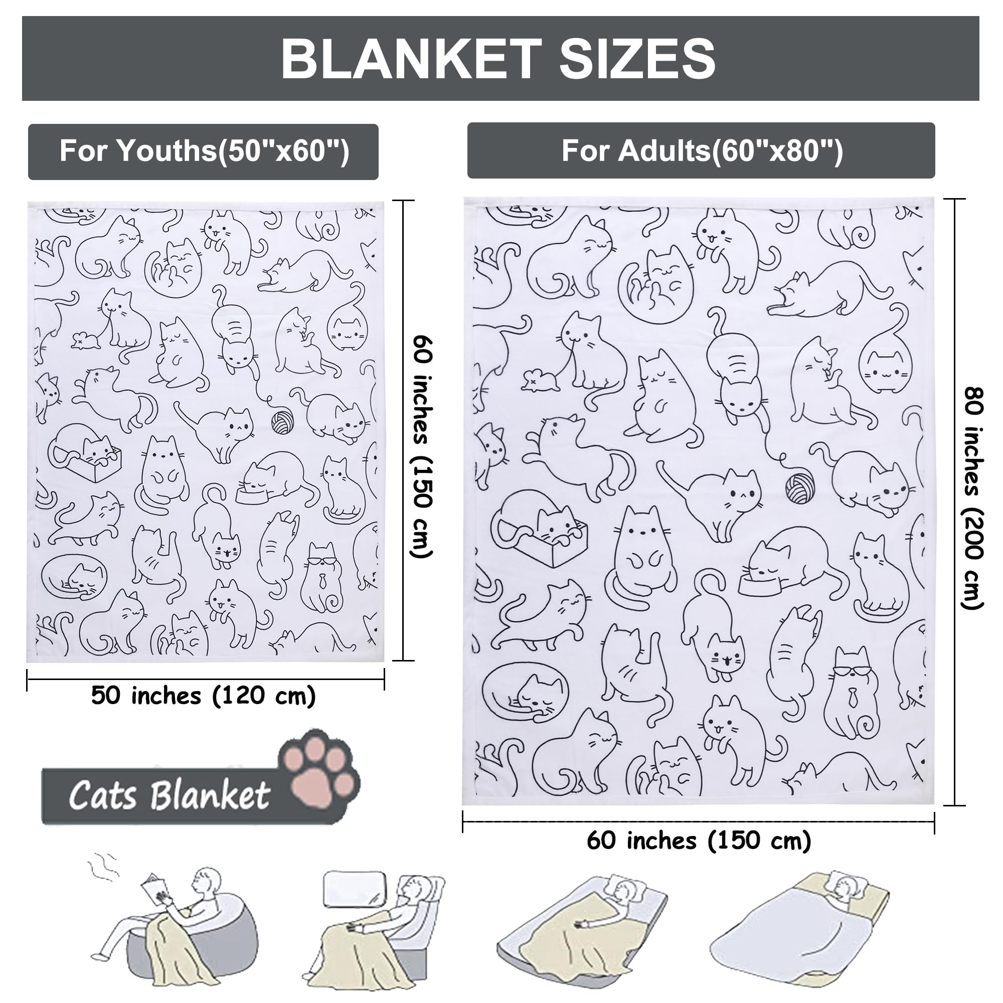 Sviuse Manta de gato para sofá, manta de gato de tamaño individual para niñas, mujeres, adultos, gatos, mamá, regalos para mujeres, mantas de gatitos para sofá, cama (60 x 80 pulgadas, gato 2)