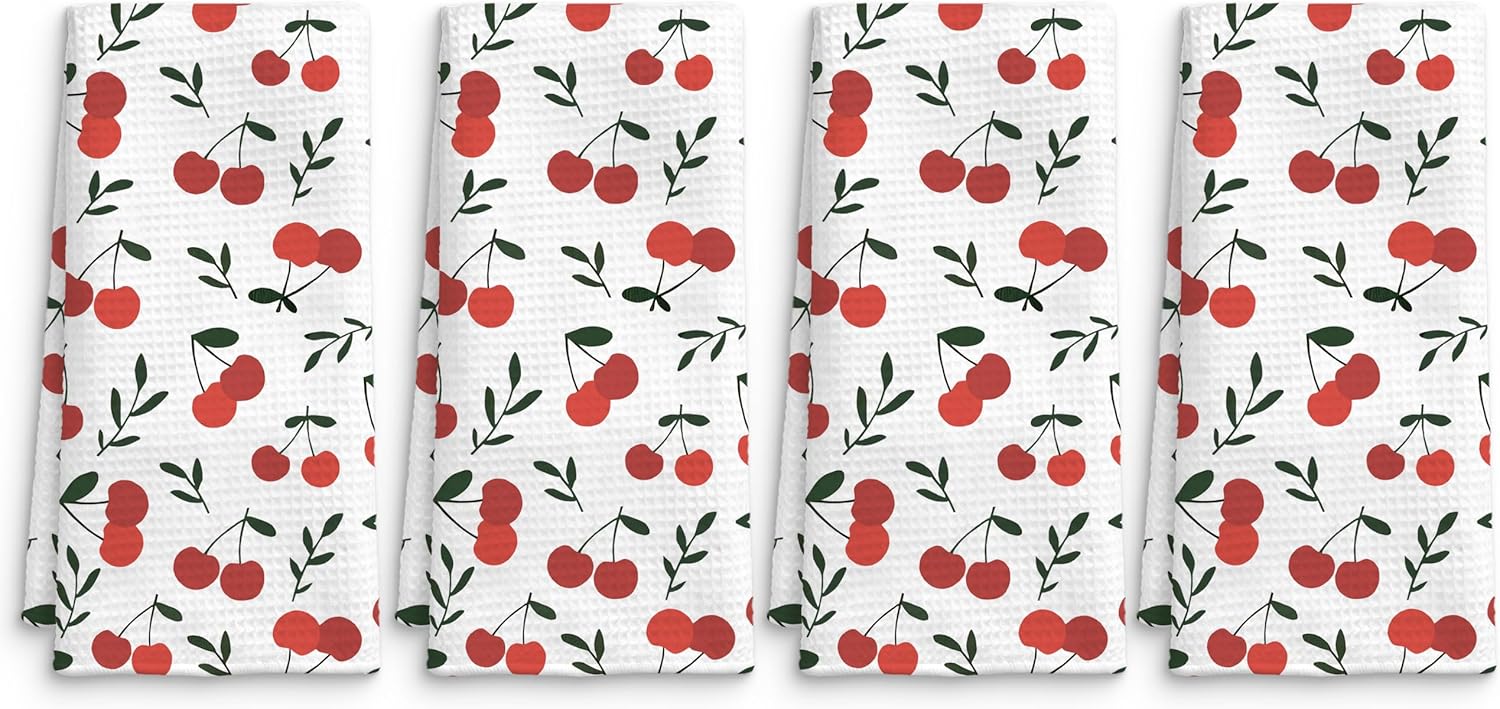 Cherry Decor Kitchen Towels Set of 4, Cherry Hand Towels Dish Towels for Kitchen Bathroom Decor, Fruit Lover Gifts, 16x24 Inches
