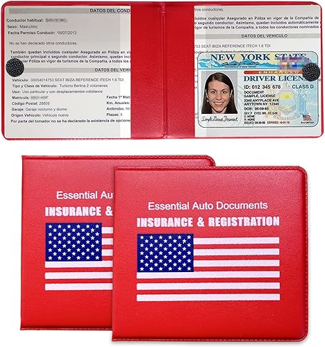 Soporte para registro y seguro de automóvil, paquete de 2 organizadores de documentos esenciales de alta calidad con cierre de velcro fuerte,