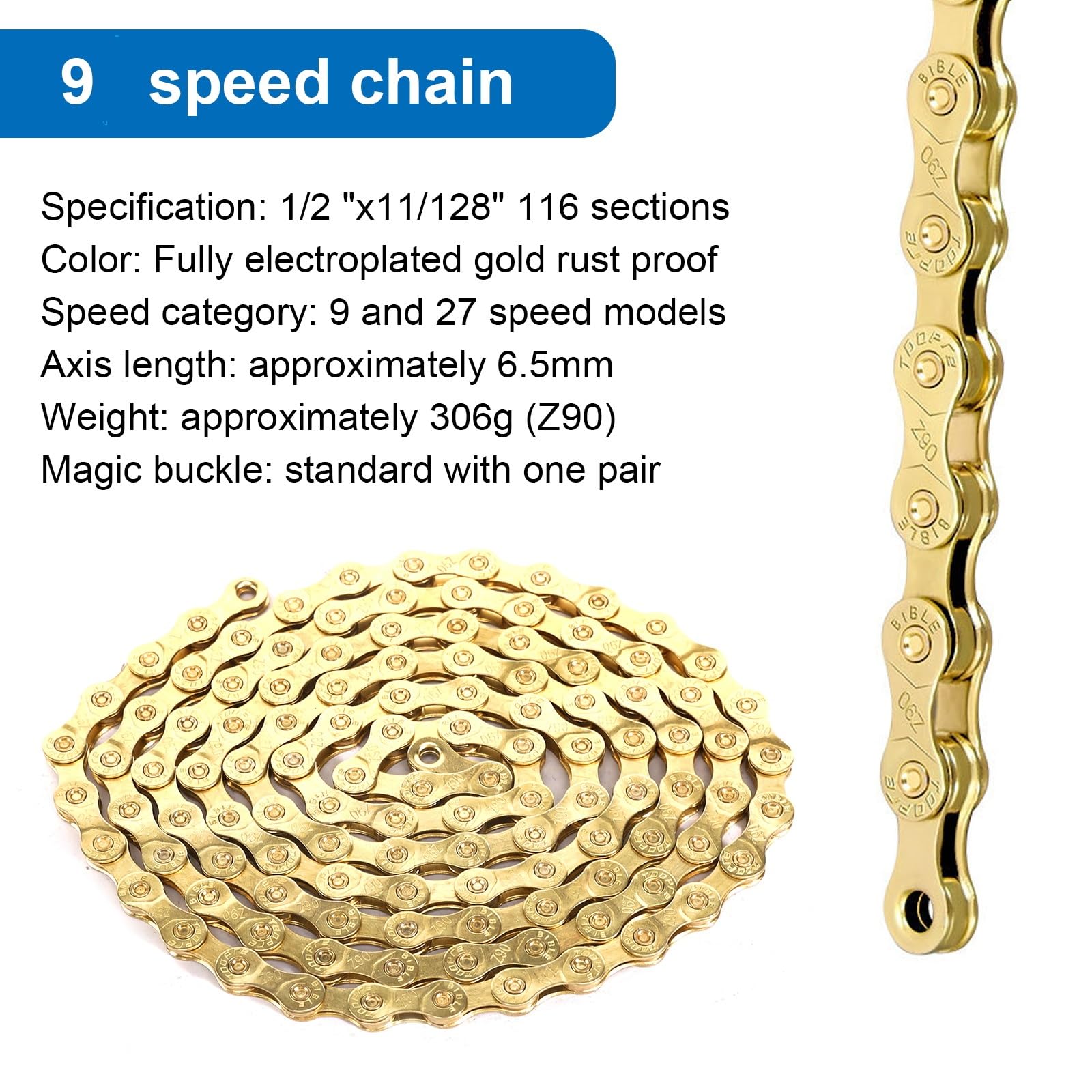 Bmx Mbk GO06389-Chaine VTT 9 Vitesses, HG73, Route Cycle Chaîne 116 Liens Liens Kit Nettoyage Chaîne Vtt Shimano