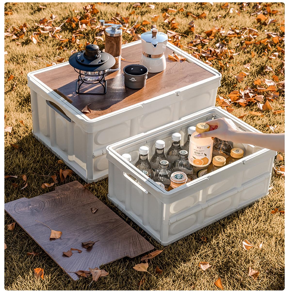 Caja organizadora de plástico plegable con tapa para estudiantes, libros, almacenamiento y transporte, caja apilable para camping, tienda de automóviles