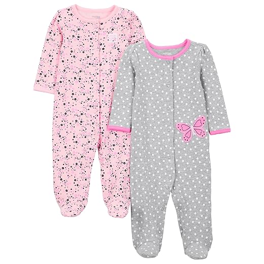 Simple Joys by Carter's Baby Girls' 2-Pack Cotton Snap Footed Sleep and Play