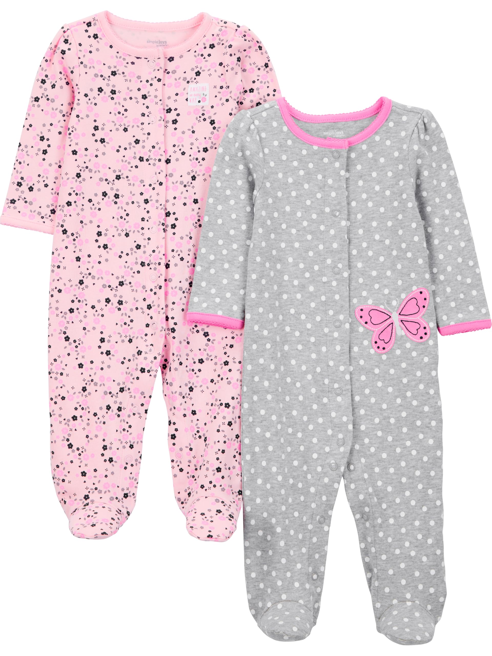 Simple Joys by Carter's Baby Girls' 2-Pack Cotton Snap Footed Sleep and Play