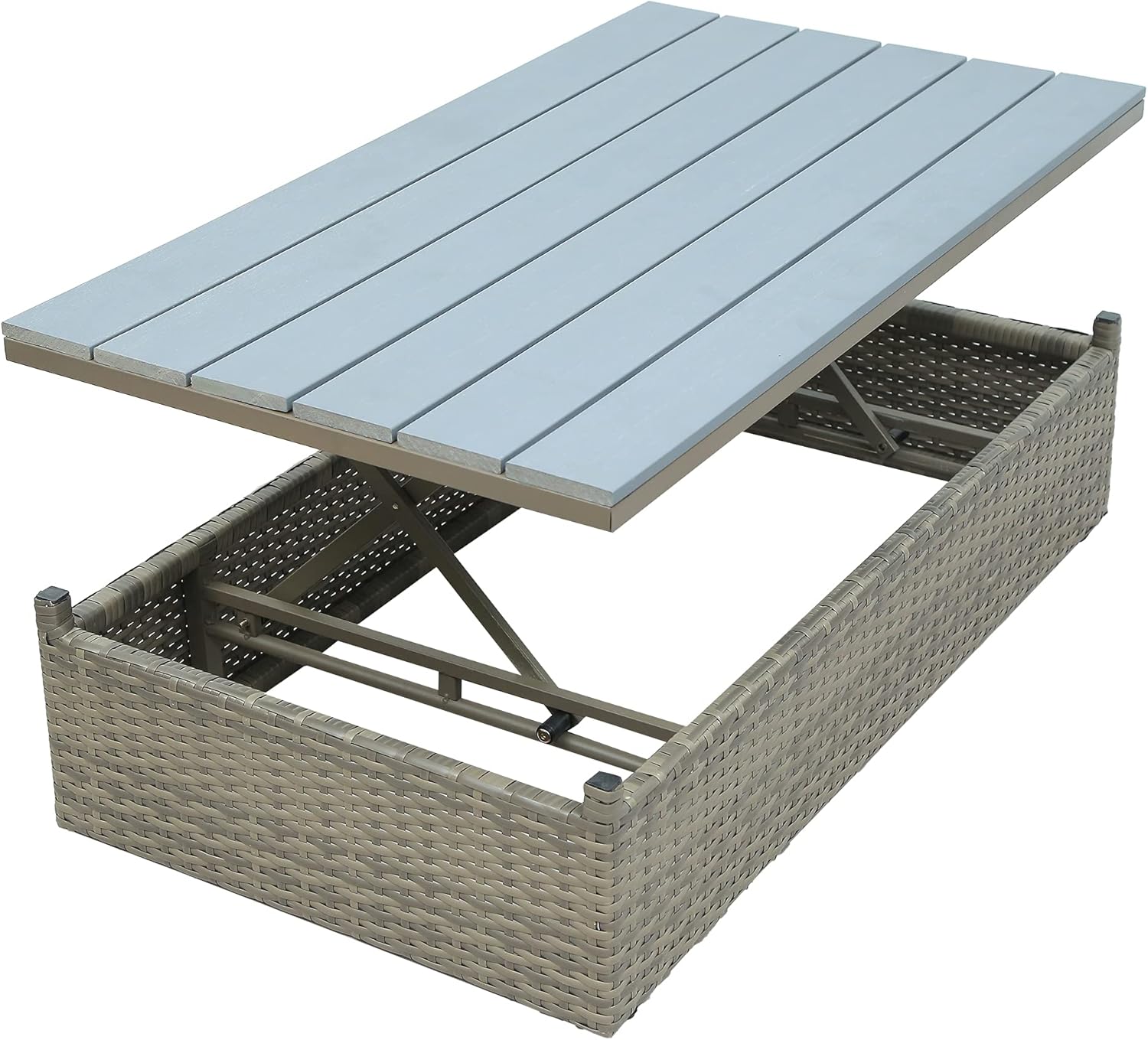 Merax 5 Pcs Conversation Sets Outdoor Patio Sofa with Adjustable Backrest, Cushions, Ottomans and Lift Top Coffee Table, Gray : Everything Else