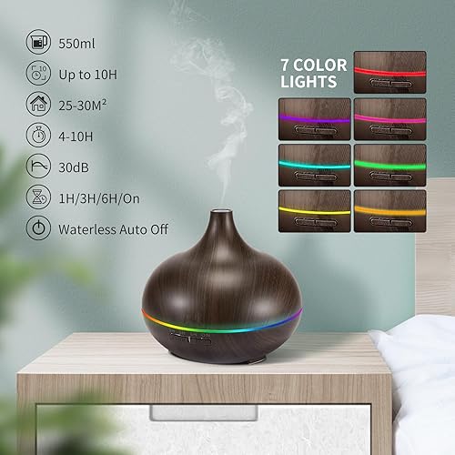 Miniatura 10 de Humidificador para aceites esenciales para habitación grande Juego de difusor ultrasónico con 10 aceites esenciales para aromaterapia de 550 ml