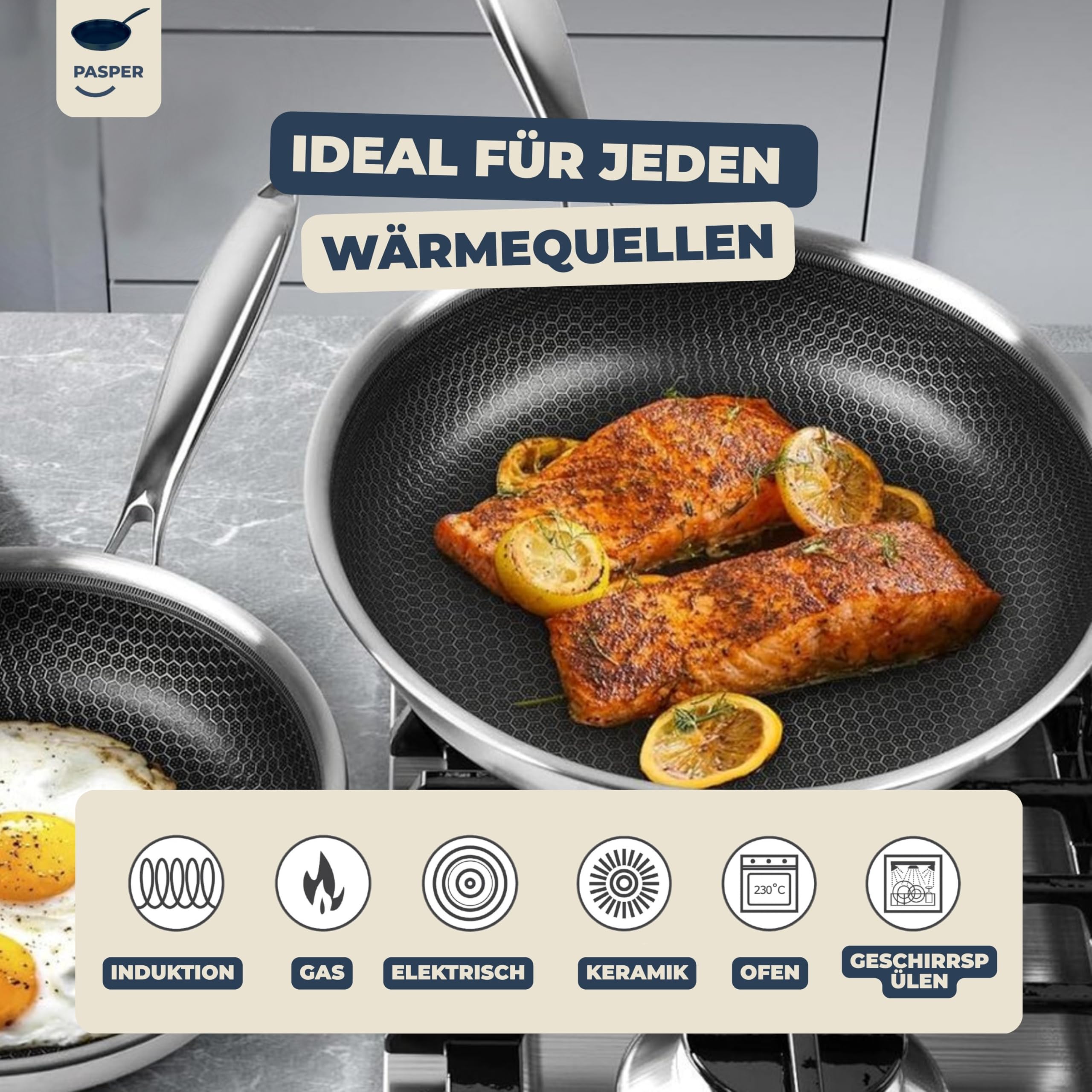 Pasper Bratpfanne Ø28 cm - PFAS-frei - Alle Herdarten - Induktion - Keramik | Frei von Schadstoffen | Kratzfeste Wabenstruktur | Spülmaschinengeeignet