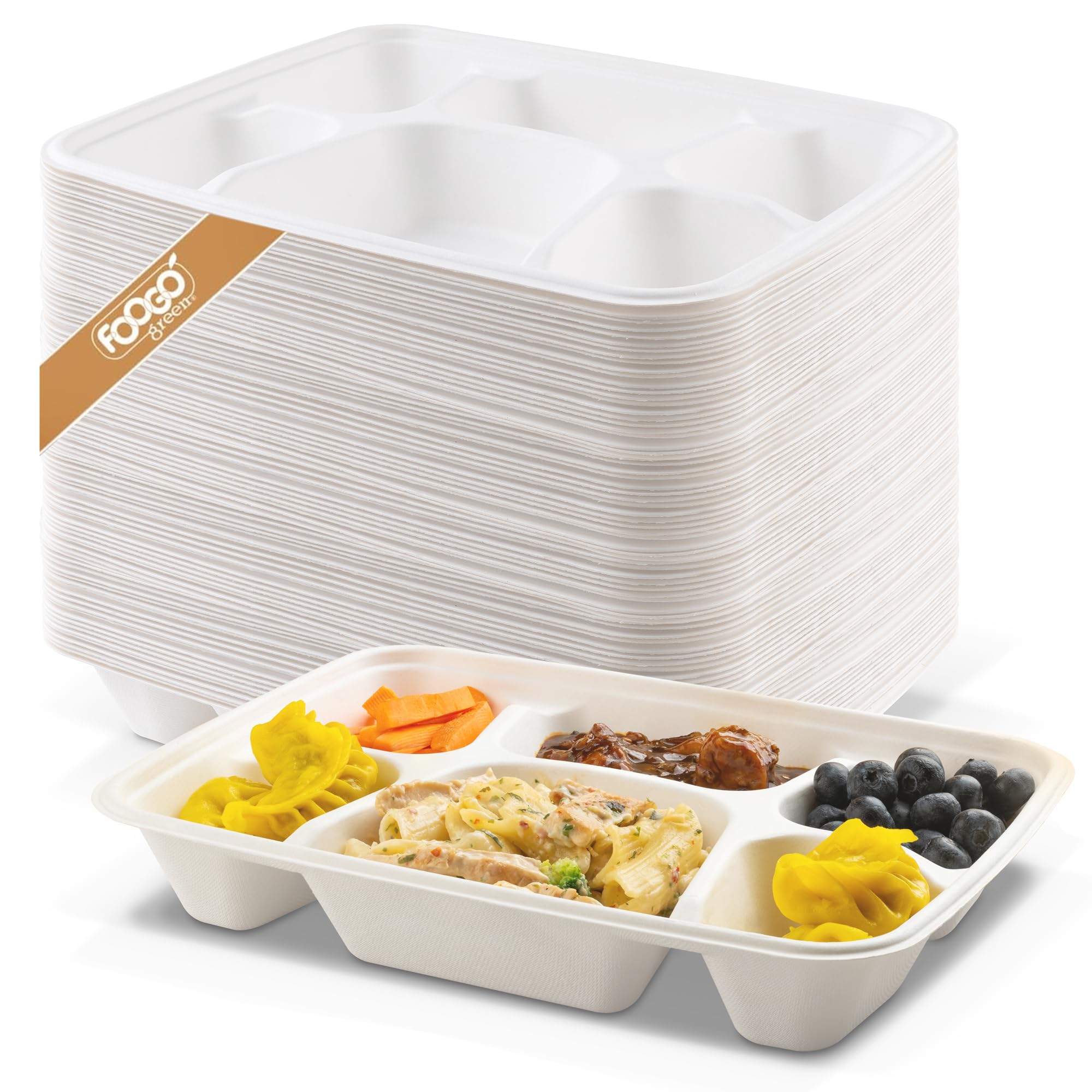 FOOGO Green 300pcs Large Disposable Plates, 28x21 inch 6 Deep Compartments — image 1