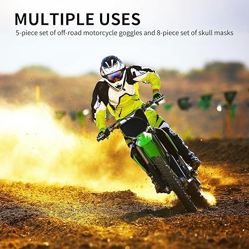 Miniatura 6 de 13 gafas de motocross para hombres, 5 gafas de motocross con protección UV y 8 máscaras faciales transpirables para motocicleta todoterreno,